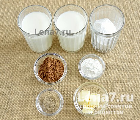 Ингредиенты для приготовления шоколадно-ванильного пудинга