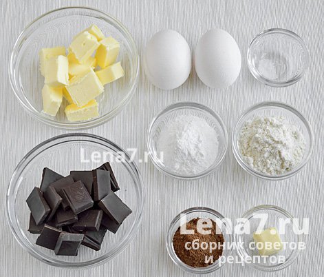 Ингредиенты для приготовления трех шоколадных фонданов
