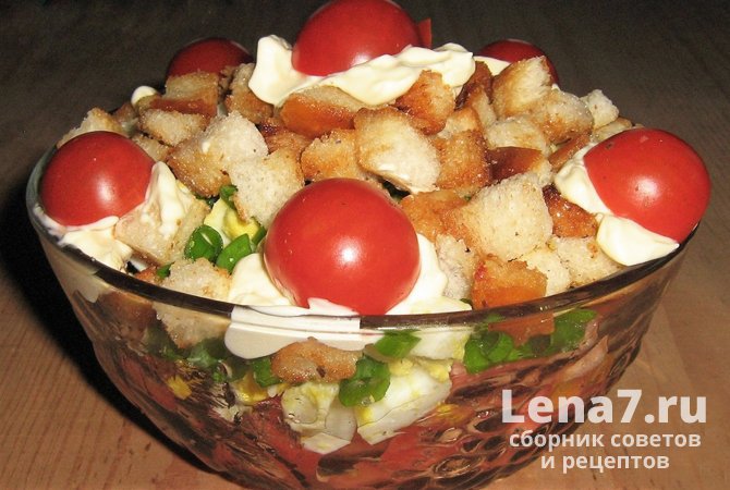Салат «Обжорка» с копченой колбасой
