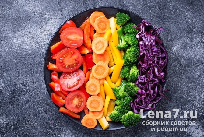 Ингредиенты для салата из овощей с мясом «Радуга»