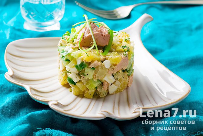 Салат с печенью трески и картофелем «Ракушка»
