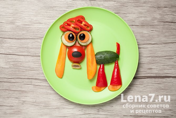 Рисунки из еды на тарелке: салат-закуска «Собачка»